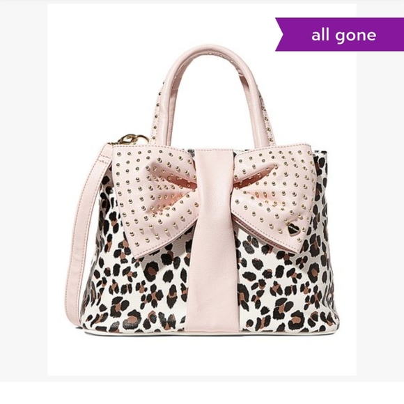 Betsey Johnson Cream Leopard Bow Tie Shopper Satchel |  - Picture 4 of 4